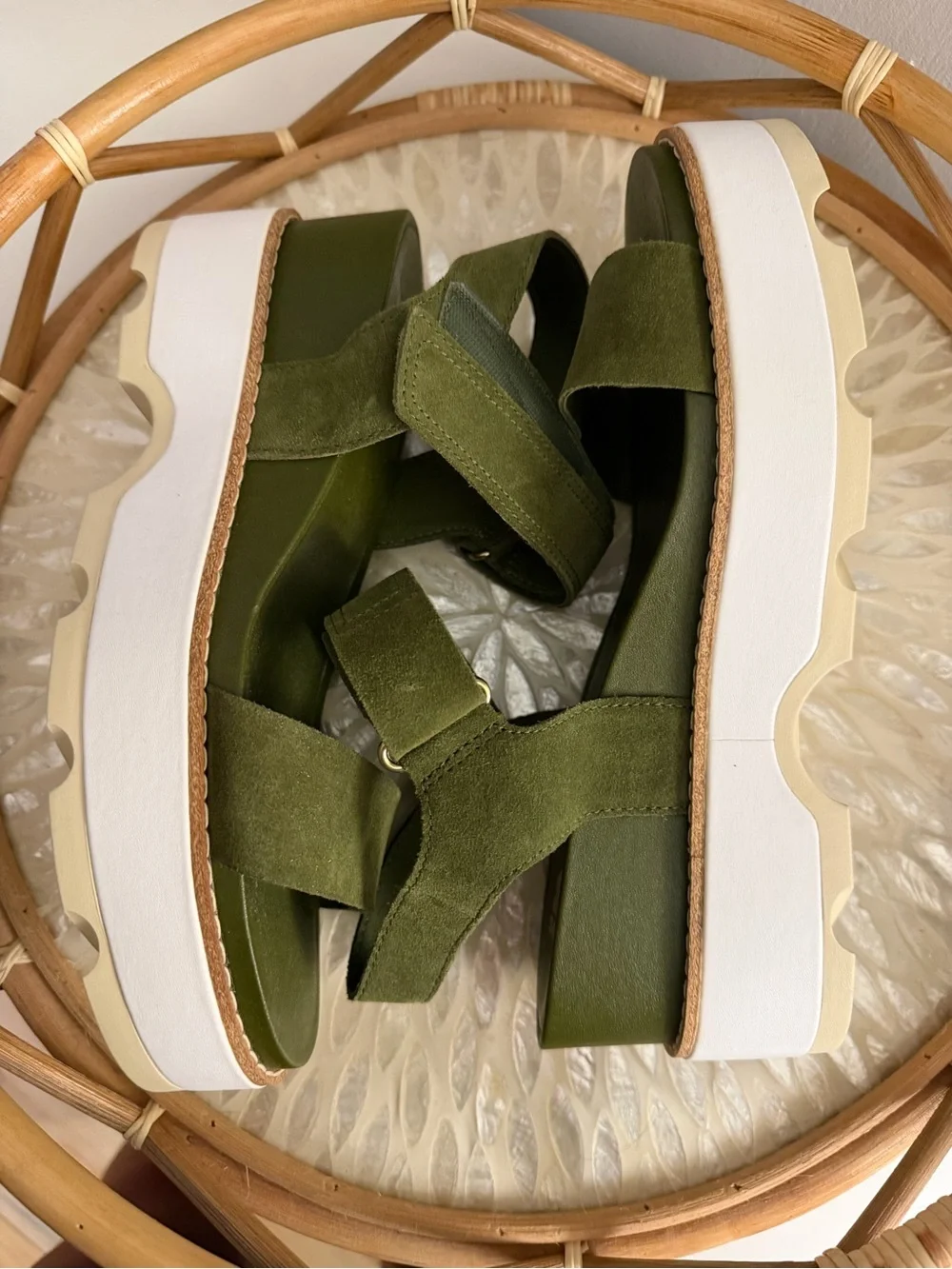 Sorel Women’s Olive Green Suede Platform Sandals